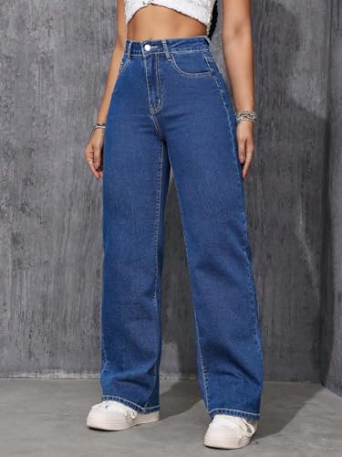 Image of KOTTY Women's High-Waist Button Relaxed Fit Casual Ankle Length Stylish Jeans