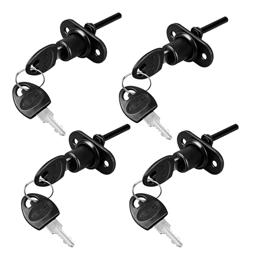 Drawer Lock Cabinet Locks with Keys Zinc Alloy File Cabinet Lock Desk Locks for Furniture Locker Showcase Locking Rod Length 40mm Cylinder Diameter 16mm (Black 4pcs)