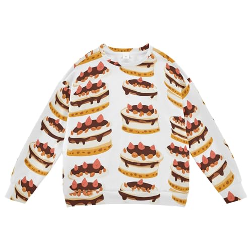 JUNZAN Cute Cartoon Strawberry Cakes Kids Boys Sweatshirts Hoodies Long Sleeve Outerwear for Kids Camping 4T
