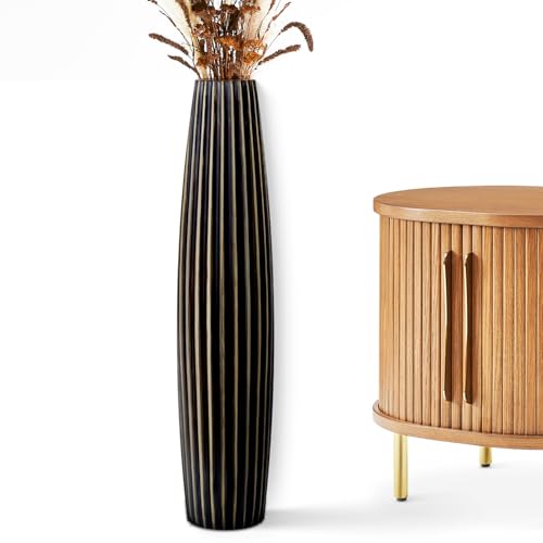 Rocendlor Floor Vases, Tall Floor Vase 23.6 inch (60CM, 1.96FT) Tall Vases, Sturdy Black Vase for Living Room Decor, Resin Bronze Color
