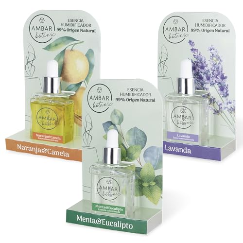 Ambar Botanic - Esencias para humidificador 99% ingredientes naturales. 3 ud x 30 ml.