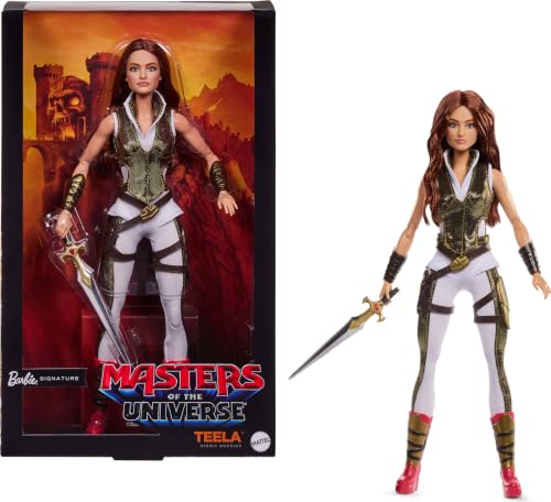 Image of Barbie Signature Doll, Teela Collectible in Jumpsuit, Sword, Doll Stand & Displayable Packaging, Motu Movie Theme