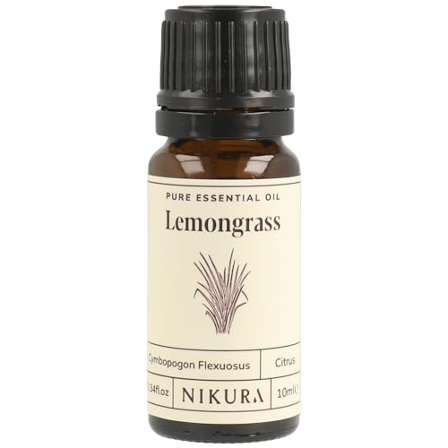 Nikura Lemongrass Essential Oil for Diffusers | Insect Mosquito Repellent Oil for Candle Making Bugs | Stress & Anxiety Relief Humidifiers Aromatherapy Mood Lifting | 10ml | 100% Pure & UK Made