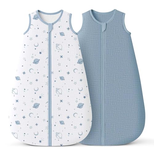 Opiniones y reviews de Sacos de dormir para Bebé los 5 mejores. 46 Konssy - Saco de dormir para bebé de muselina de 6 a 12 meses, 0.8 TOG, paquete de 2 mantas 100% algodón para bebés, saco de dormir transpirable con cierre de 2 vías,...
