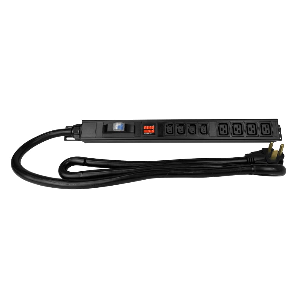 Generic Metered-Breaker PDU, 240V, L6-50P, 50A, 12000W, 4 C13 & 4 C19 Outlets, Black, Aluminum, Rack Mount