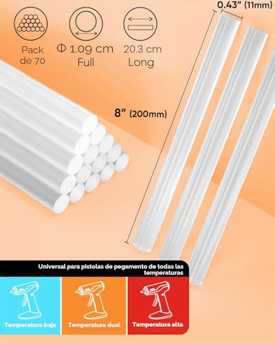 Miniatura 3 de Shall Barras De Pegamento Caliente De Tamaño Completo, 11 Mm X 200 Mm X 70 Unidades, Aptas Para Pistolas De Pegamento Para Todo Tipo De Clima, Multiusos, Aptas Para Manualidades De Niños Y Adultos
