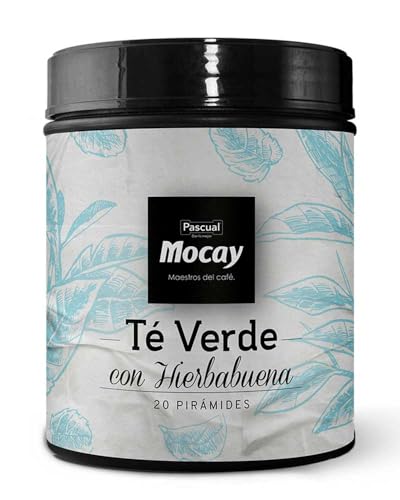 Caffé Mocay – Infusión de Té Verde Hierbabuena – Pack 2 Latas de 20 Pirámides – 40 Pirámides Compostables