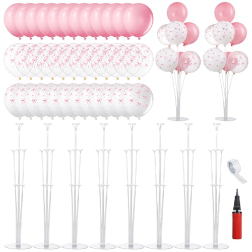 Viorawhite 8 Set Balloon Centerpieces for Table Stand, Pink Bow