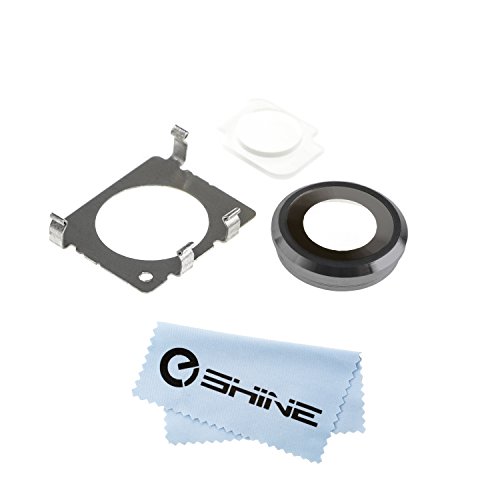 EShine Back Rear Camera Glass Lens Cover Ring Replacement + Flash Diffuser + Bracket (Holder) for iPhone 6 Plus / 6S Plus 5.5 (ALL CARRIERS) + EShine Cloth (Gray)