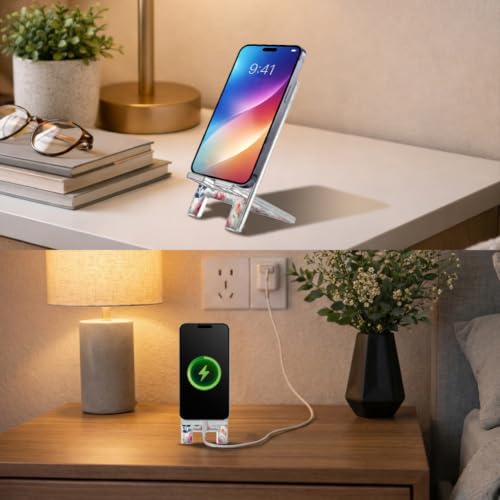 arricraft 1Pc Colorful Acrylic Phone Holder, Flower and Plants Patterns Portable Desktop Stand Office Desktop Accessory Universal Mobile Phone Compatible Assembly Phone Stand by arricraft - Used condition - Image 5