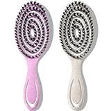 VEROA Cepillo de cerdas de jabalí orgánico sin tirones – único cepillo de pelo en espiral de plumas cerdas de jabalí para mujer – perfecto para cabello húmedo y seco y todos los tipos de cabello