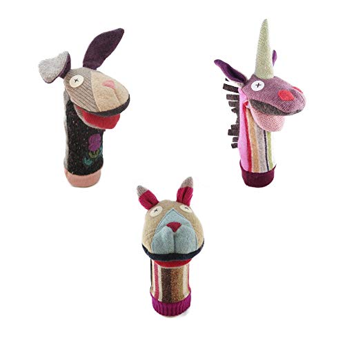 Cate & Levi - Hand Puppet - Premium Reclaimed Wool - Handmade in Canada - Machine Washable (Set of 3 - Bunny, Cat, Unicorn)