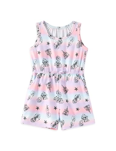 Disney Frozen Romper Elsa Anna & Olaf Print Sleeveless Girls Jumpsuit With Pocket One Piece Summer Outfit Toddlers & Kids Clothes Purple 4-5T