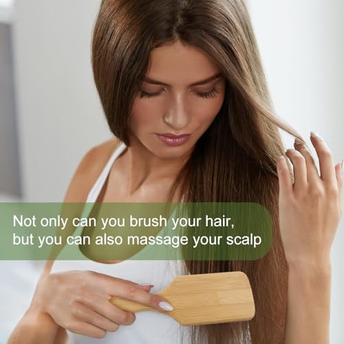 Atliberswo 2 Stück Natur-Haarbürste aus Bambus, bestehend aus zwei haarbürste, geeignet für Männer, Frauen und Kinder. Mit natürlichem Holz und Bambusnadeln für die Haarpflege (1*rund+1*Quadrat)