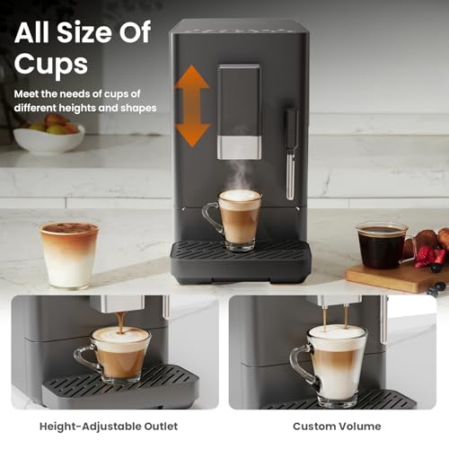Image of Kismile 20 Bar Automatic Espresso Machine, All-in-One Grind and Brew Coffee Maker with Built-in Grinder, Cappuccino Machines with Milk Frother, One-Touch Americano and Lattes for Home /Office /Gift