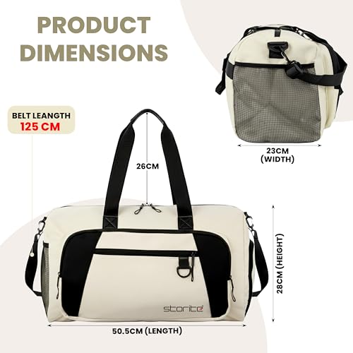 Image of Storite Nylon 50.5cm Travel Duffel Bag for Men & Women with Dry & Wet Pocket, Lightweight Water Resistant Luggage Bag with Shoe Compartment (Cream, 50.5x23x28cm)