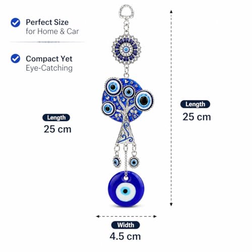Image of BLUE BEADS Turkish Feng Shui Vastu Blue Glass Evil Eye Hanging /Door Hanging Nazar Batu for Protection and Good Luck - Perfect for Gifting Home or Office (Lucky Tree)