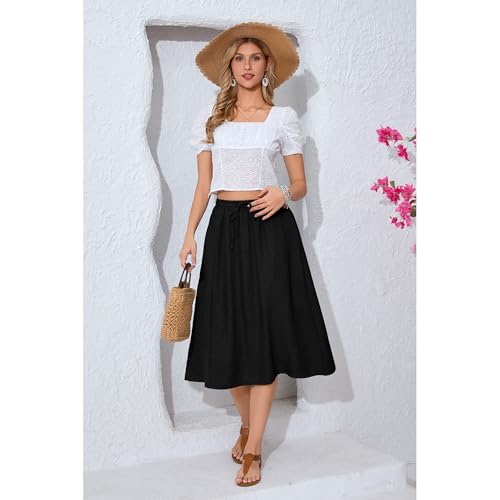 Image of Witsmile Women's Summer Pleated High Waisted Casual Flowy Skirt Pockets