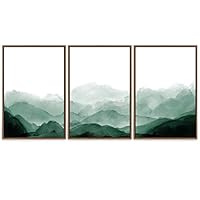 SIGNWIN 3 Piece Framed Canvas Wall Art Mountain with Fog Canvas Prints Home Artwork Decoration for Living Room,Bedroom - 16