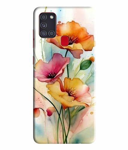 Image of Printed Hard Back Case Cover & Compatible for Samsung Galaxy A21S | Flower Painting Art (Multicolor) - D1187