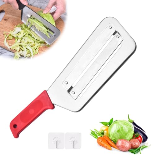 Cuchillo Triturador De Acero Inoxidable, Triturador De Repollo Mejorado 2025, Cortador En Juliana De Doble Hoja para Rebanar, Rallar Y Triturar, Chucrut(Red)