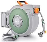 Bietor Retractable Garden Hose Reel 38m+2m, Wall Mounted Hose Reel,Heavy Duty Hose Pipe Reel with 10 Pattern Hose Nozzle, Auto Lock and Auto Rewind, Lock at Any Length,180°Swivel Bracket