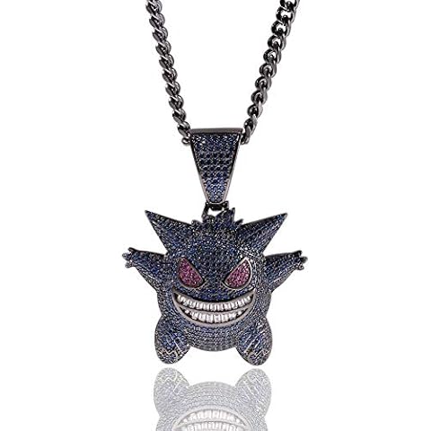 KMASAL Jewelry Unisex Exquisite Bubble Cartoon Pendant Hip Hop Iced Out Rhinestone Crystal Necklace 18K Gold Plated with 24” Stainless Rope Chain for Men Women (Blue) Cover