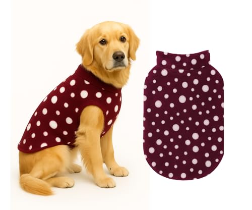 Image of The Pets Company Dog Winter Coat Jacket, Clothes, Windproof, Light Weight, Washable, Ultra Warm Thick Fleece Lined Dog Vest for Cold Weather Protection, (Polka Maroon Cherry, Large - 26 Inch)