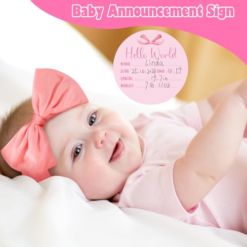 Image of Preboun Monthly Milestone Blankets for Baby Girls 51 inch x 39 inch Newborn Baby Blankets Pink Bow Photography Background Fleece Growth Chart Blanket with Wooden Signs, Frames, Bow Headband