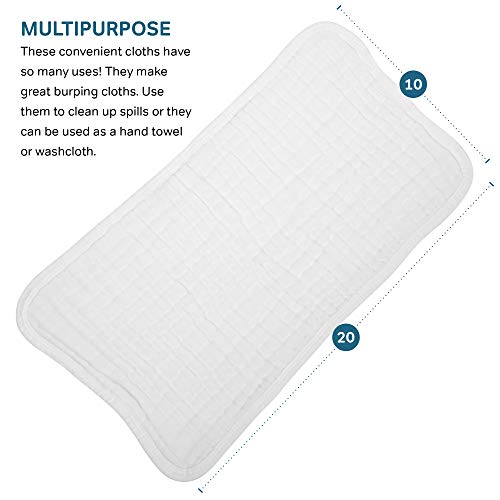 Allsett Health 10 Pack Muslin Burp Cloths Large 20" By 10" 100% Cotton, Hand Wash Cloth 6 Layers Extra Absorbent And Soft White #TOP3