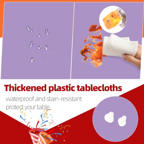 Image of tujol Lavender 6 Pack Plastic Table Cloth 84 inch, Disposable Round Tablecloth Table Cover, Plastic Tablecloths for Parties