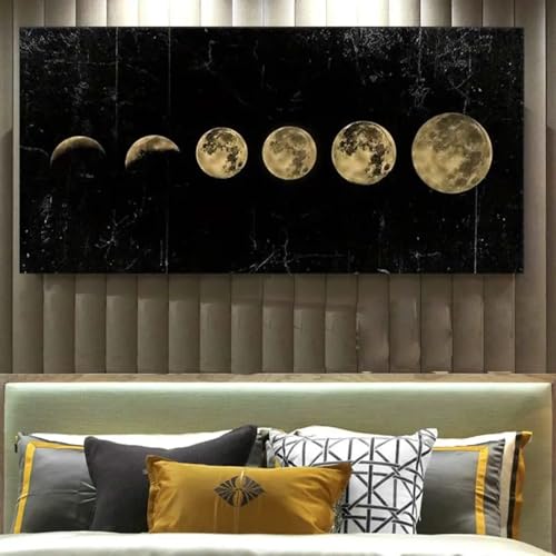 Tableau abstrait or et noir XINBAO | Toile moderne lune 40x80cm pour salon