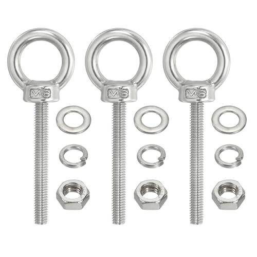PATIKIL M6 x 50mm Lifting Shoulder Eye Bolt, 3Pcs 304 Stainless Steel Lifting Ring Threaded Eyebolt with Nuts Washers for Hanging Hammocks Articles