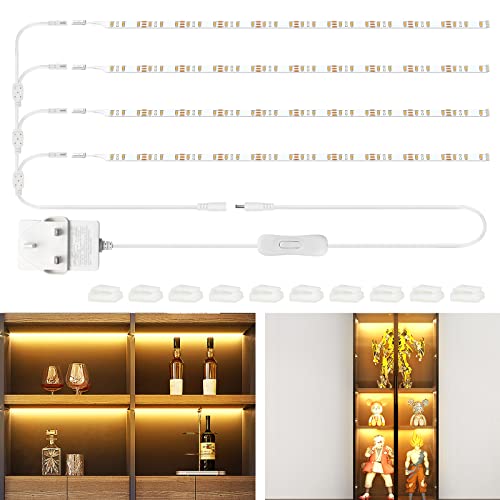 WOBANE Display Cabinets Lights,4 x 50cm Flexible LED Strip with Switch,Super Bright Shelf Lighting for Pantry,Counter,Glass Shelf,Bookcase,120 LEDs,1200lm,2700K Warm White,12V