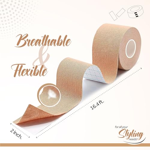 Boob Tape Breast Lift Tape for Large Breasts with 2 Pcs Nipple Covers Invisible Boobtape (Skin,2 in) Beige2