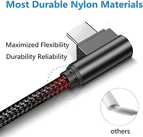 Paquete de 3 cables de carga rápida tipo C trenzado de ángulo recto de 6 pies y 90 grados para Samsung Galaxy S24 S23 S22 S21 S21 S20 Plus Ultra A24 A23 A22 A53 A52 A33 A32 5