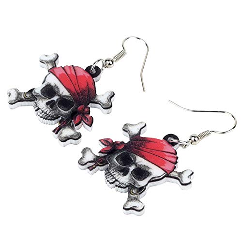 DUOWEI Novelty Pirate Skull Dangle Earrings Gifts for Women, Halloween Gothic Acrylic Drop Earrings, Crossbones Design, Halloween Costume Jewelry Accessories3