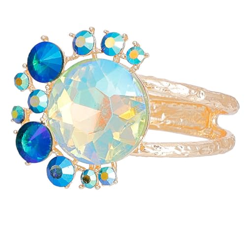 Bague à charnière ronde dorée : fini les doigts serrés, cristaux bleus