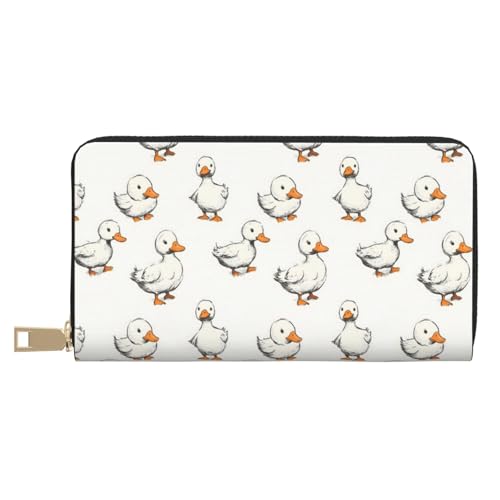Leather Thin Slim Wallets for Women & Men - Cute Sketch Duck Print Card Wallet Holder with Zipper