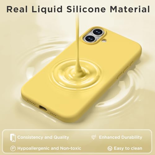 Image of Magnetic for iPhone 16 Case, Compatible with MagSafe, Liquid Silicone Phone Cover with Screen Protector & Camera Protector, Soft Anti-Scratch Microfiber Lining Inside 6.1 inch, Yellow