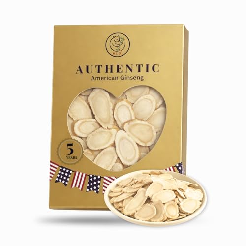 5 Year American Ginseng Slices Hand-Selected Wisconsin Panax Ginseng Nature American Ginseng Root Slices for Men & Women for Tea & Soup Daily Use (1 Box)