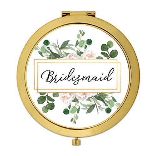 Andaz Press Gold Compact Mirror Bridesmaid's Gift, Bridesmaid, Greenery Green Leaves with Frame, 1-Pack, Wedding Gifts Ideas for Bridesmaid