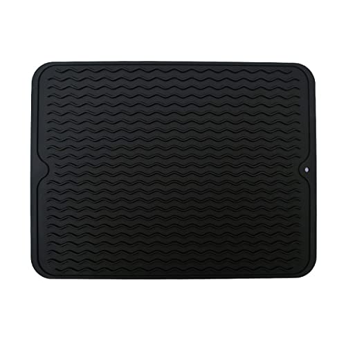Seglory Abtropfmatte aus Silikon, Hitzebeständig und Rutschfest Silikonmatte Trockenmatte Spülbeckenmatte für Küche zum Trocknen von Besteck Geschirr Gläsern (Schwarz, 40x30 cm) Cover