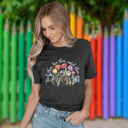 Teacher Shirts Women Flower Inspirational Graphic Tee Tops Funny Special Education Short Sleeve T-Shirt Teacher's Day3