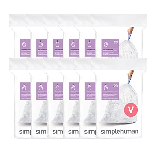 Image of simplehuman Code V Custom Fit Drawstring Trash Bags in Dispenser Packs, 30 Liter / 8 Gallon, Clear - 240 Liners