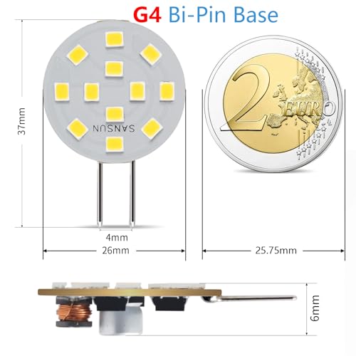 SANSUN G4 LED Bulbs 2W Equivalent to 20W Halogen, G4/GU4/GZ4 Bi-Pin Base, AC/DC12V 5000K 120° Wide Angle - Image 2