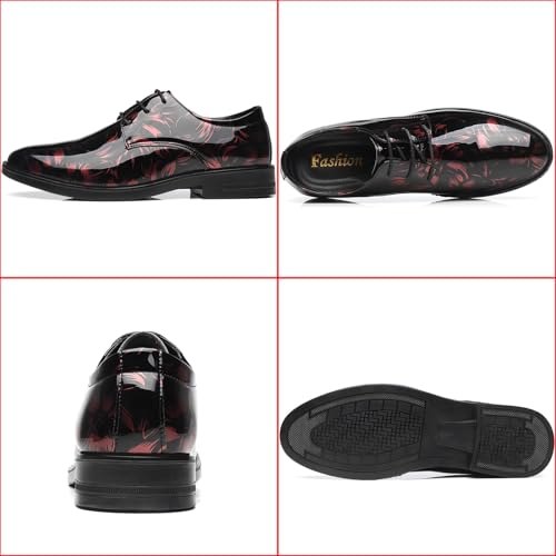 Men's Patent Leather Printing Lace Up Dress Shoes Fashion Classic Cap Toe Low Top Oxfords Shoes Casual Business Formal Derby Shoes2