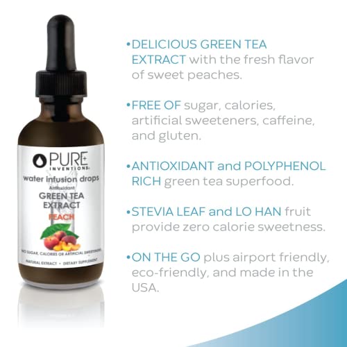Image of Pure Inventions Water Enhancer Drops - Refreshing and Delicious - Antioxidants, Electrolytes - No Sugar, Calories, or Artificial Sweeteners - Green Tea Peach (30 Servings)