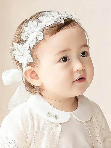 ICKEYOU Diademas de flores para bebés y niñas, lindas diademas de encaje suave para bautizo, corona floral, accesorios para el cabello para fiestas de cumpleaños, fotografía