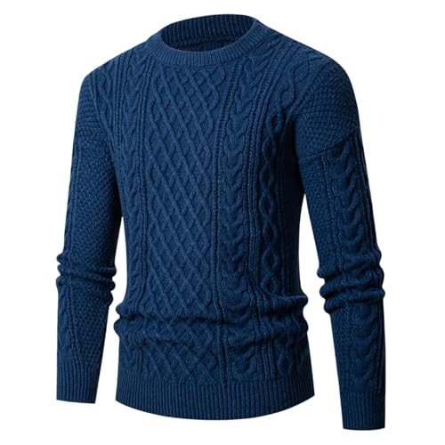 Round Neck Sweater Men Ribbed Chunk Knit Pullover Solid Color Casual Loose Jumper Long Sleeve Soft Warm Sweaters